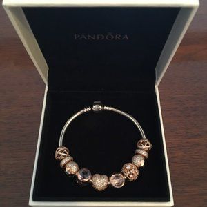 Pandora Bracelet Silver with Rose Gold Charms
